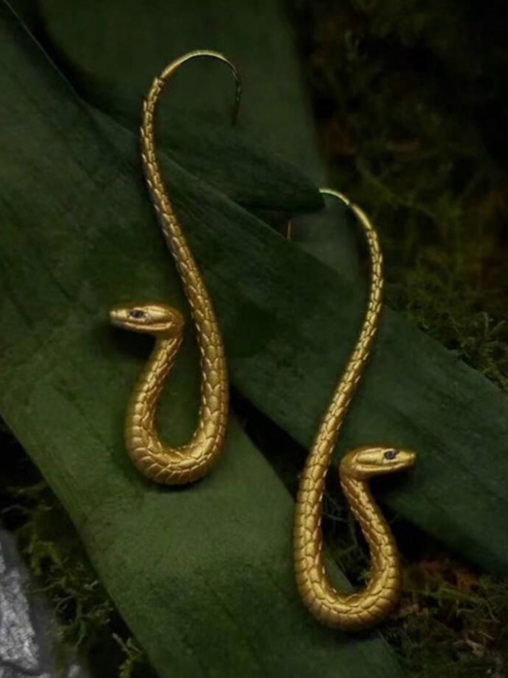 Gold Serpent Drop Snake Earrings